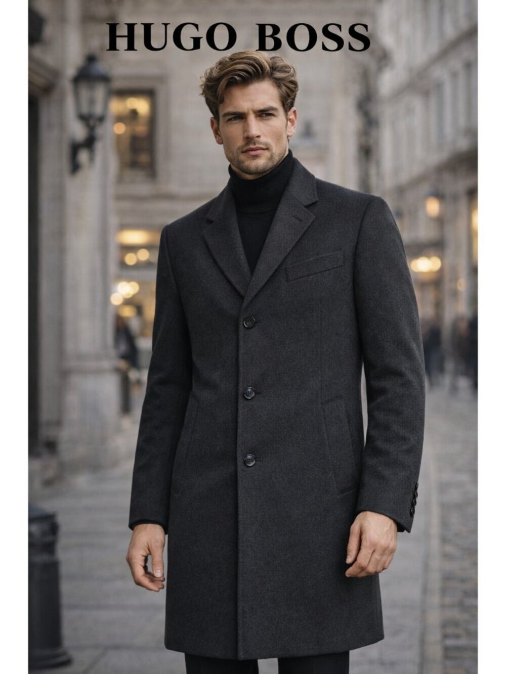 Hugo Boss Cashmere Wool Coat Mens 38R Gray Slim Fit Overcoat Luxury